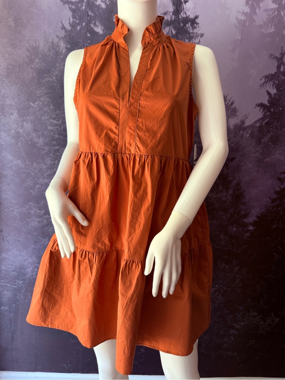 Olivaceous Tiered Ruffle Neck Mini Dress in Rust - Picture 5 of 10